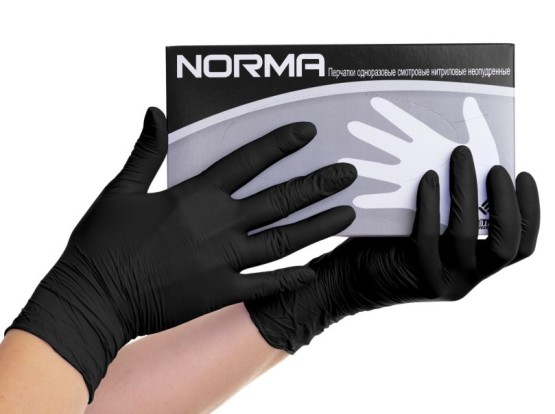 Перчатки NORMA черные (XL) - нитриловые, текстурированные (45пар), NORMA / Таиланд